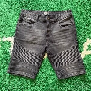 English Laundry Mens Jeans Shorts Black Moto Biker Denim Size 34